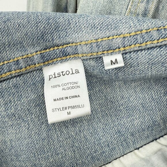 Pistola Cropped Denim Long Sleeve Jacket Raw Hem Size Medium Blue - Picture 15 of 16